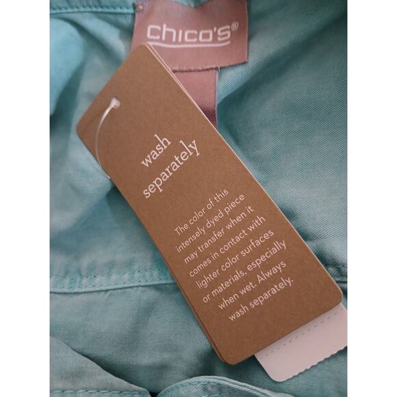 Chico's Tencel Aqua Reef Blue OOAK Dyed Long Sleeve Utility Shirt Vanity Size 2 - Picture 9 of 11